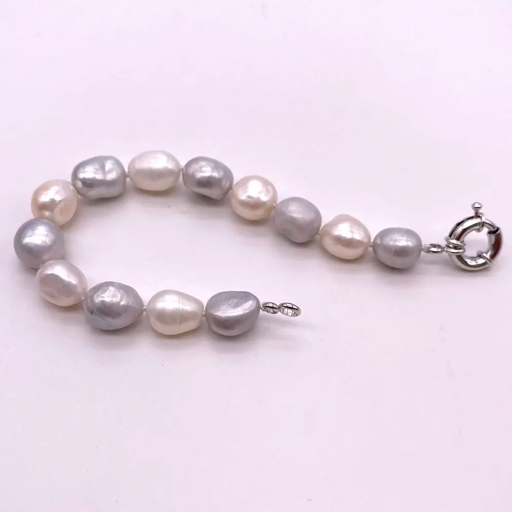 11mm Semi Baroque Irregular Bracelet Bangle White Grey Mixed Color Natural Freshwater Pearls Summer And Simple 5