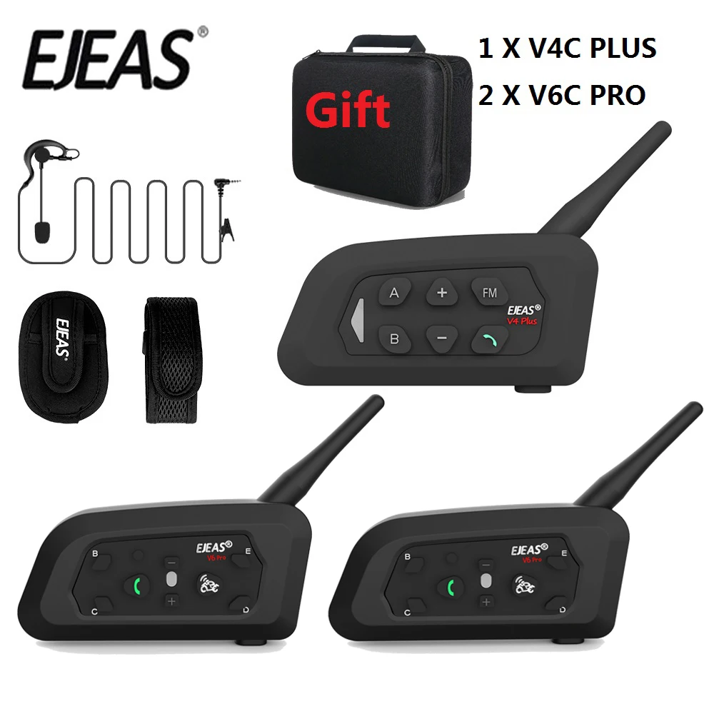 

3pcs Football Referee Intercom Bluetooth Headset EJEAS V4 plus+2x V6 pro 1200M Headphone Soccer Conference Interphone Talkie