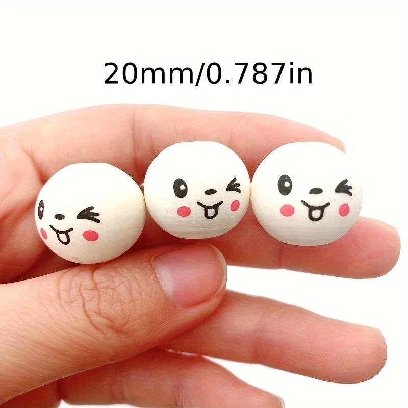 30개 20mm 스마일 우드 비즈 페인팅된 라운드 비즈 천연 목재 비즈 DIY 제작용 스페이서 비즈