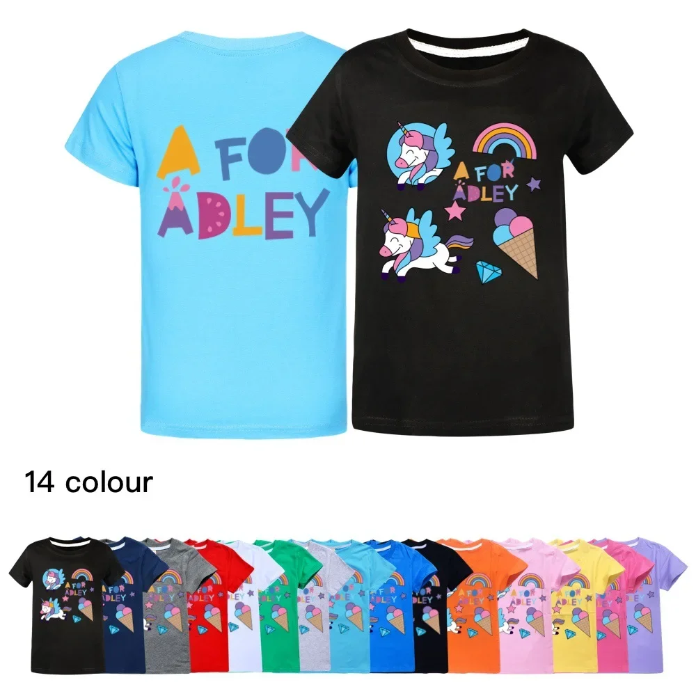 

A для Adley, футболка, детская модная одежда, летние топы с коротким рукавом для маленьких девочек, детские Мультяшные футболки, подростковые мальчики, повседневные футболки
