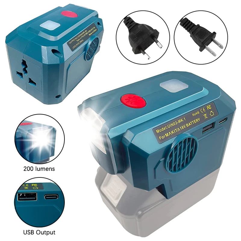 マキタ-18Vバッテリー用の修正正弦波インバーター,出力200w,110v