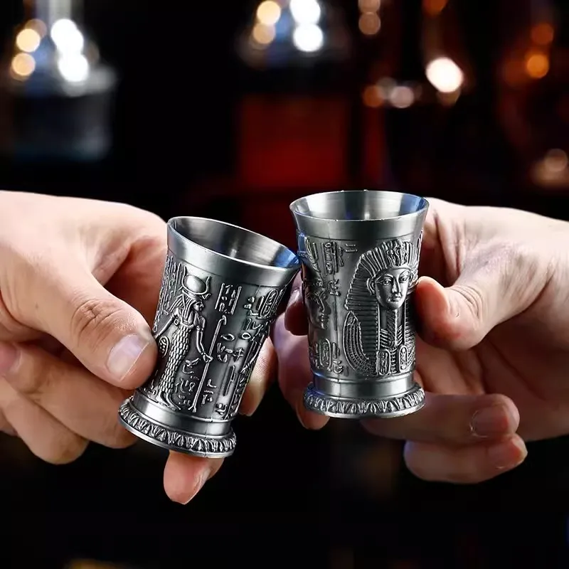 Ancient Egypt Totem Art Relief Retro Bronze Liqueur Wine Glass Vermouth Absinthe Cocktail Cup Metal Liquor Vodka Small Wineglass wine cup,wine glass,drinking glasses