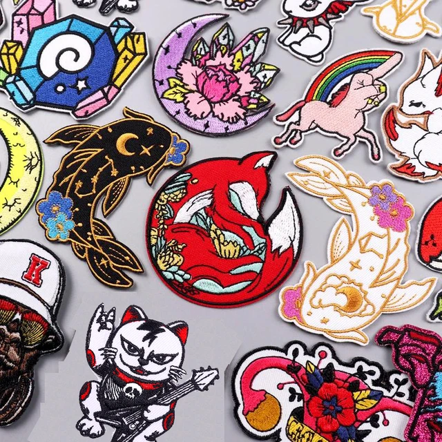 Japan Anime Patch Iron On Embroidered Patches For Clothing Thermoadhesive  Patches On Clothes Fox Fish Patch Hook Loop Stickers