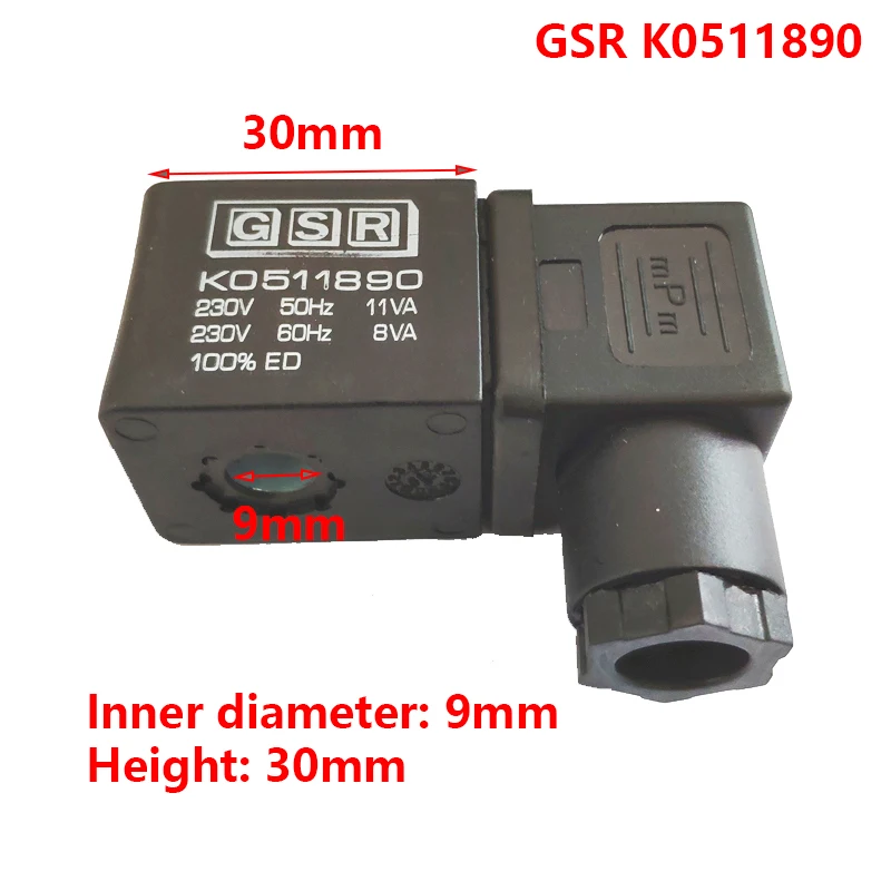 

GSR K0511890 Solenoid Valve Coil 9mm Inner Diameter 30mm Height AC230V 8/11VA