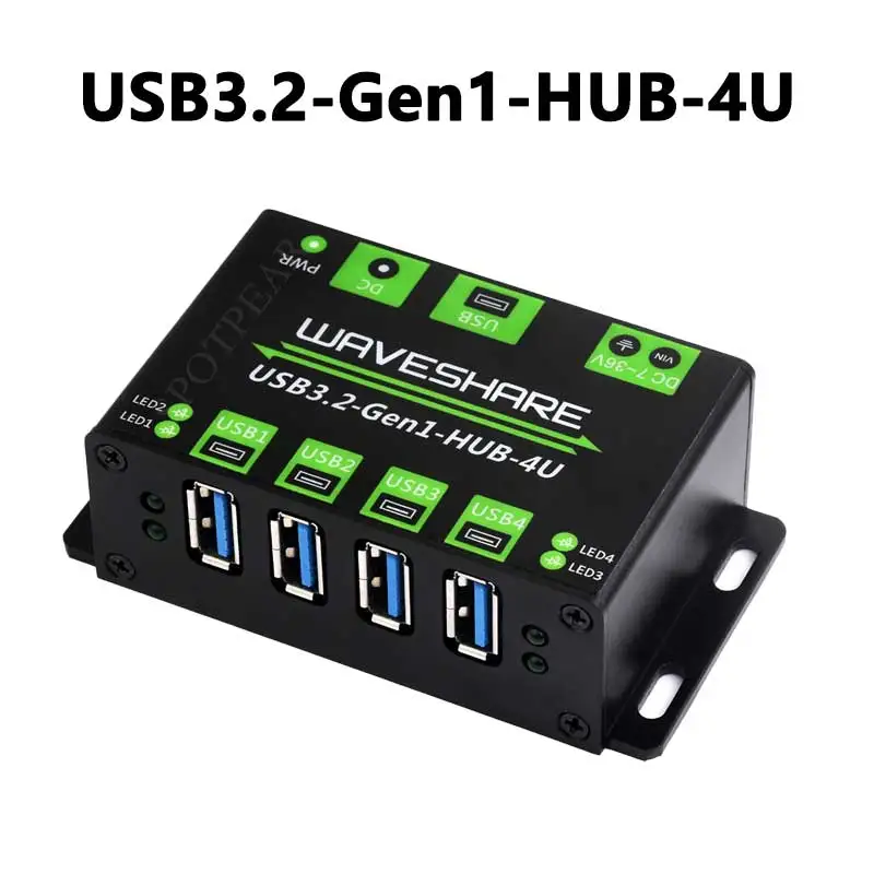 Industrial One-to-Four USB 3.2 Gen 1 Hub with 7-36V DC Power Port