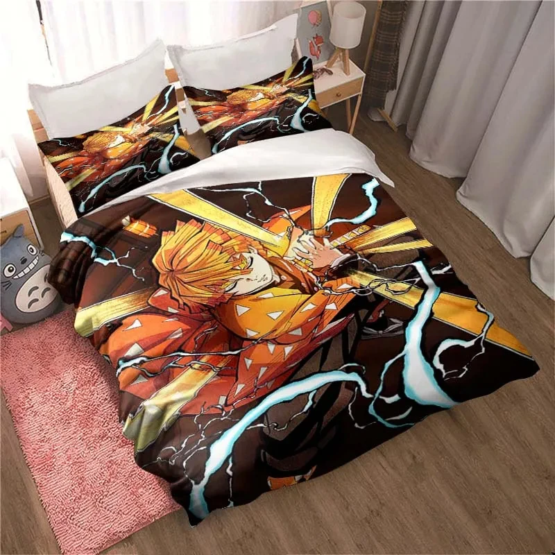 Demon Slayer, Anime Cartoon Gift King Twin Double Child Bedding Set Mircofiber or Polyester Duvet Cover Set Cover Bed Cover with 6