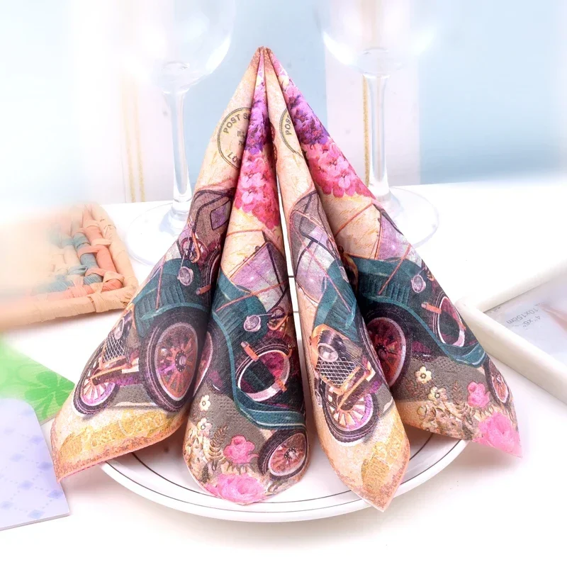 Paper Napkins Disposable Paper Placemats Classic Car Napkins Car Placemats Cup Flower Paper Hydrangea Mouth Cloth Hotel Banquet Paper Wood Pulp 20pcs/pac 33cm 2Ply