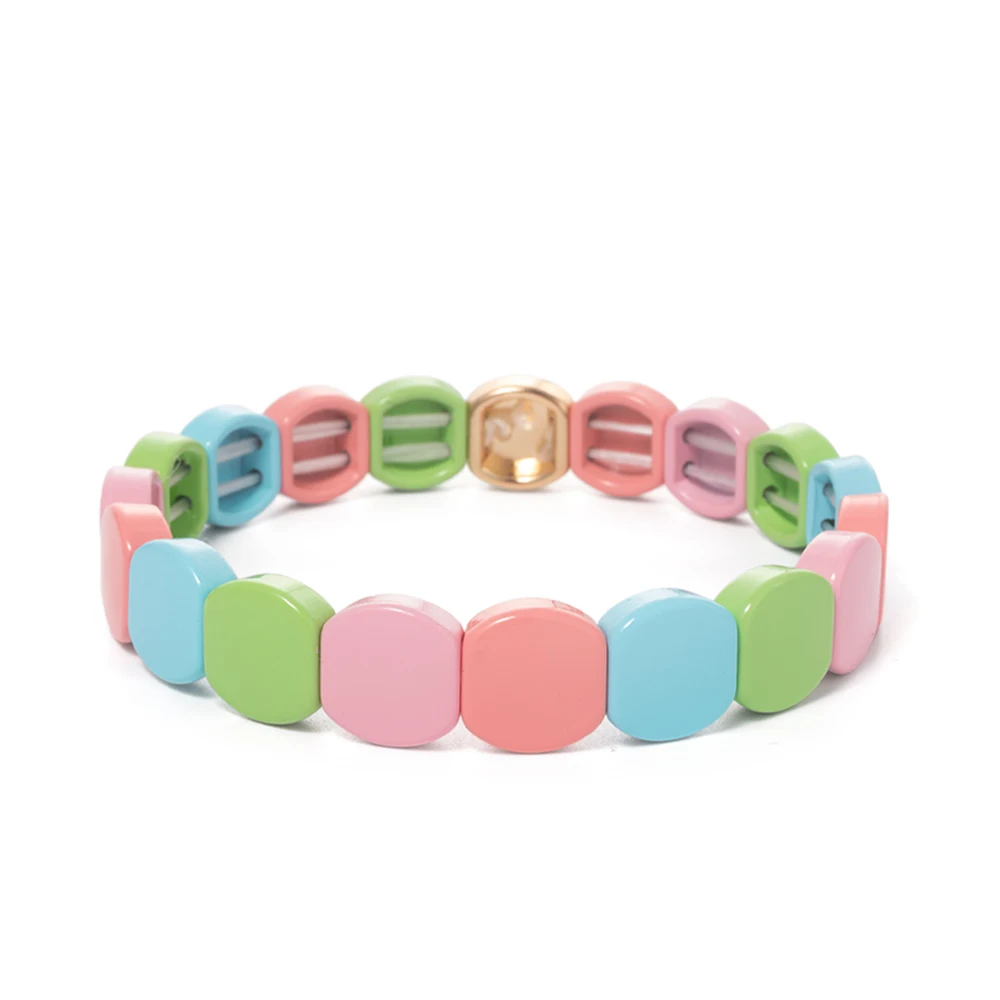 2025 Colorful Bangle For Women Boho Elastic Beaded 10mm Bracelets Enamel Jewelry