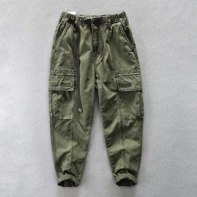 

Autumn Winter New Men's Casual Cargo Wide Wash Pants Pure Cotton Heavy Weight Multi-pocket Fashion Trousers