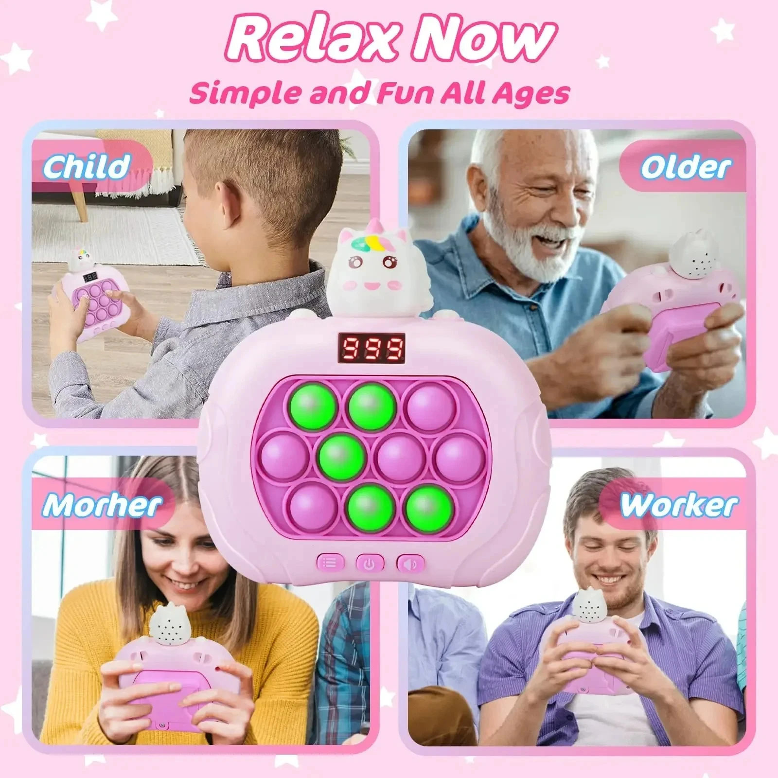 999 Level Electronic Pop Quick Push Bubbles Game Machine Toys Kids Handheld Game Console Whac-A-ole Squeeze Relief Toys Gifts 6