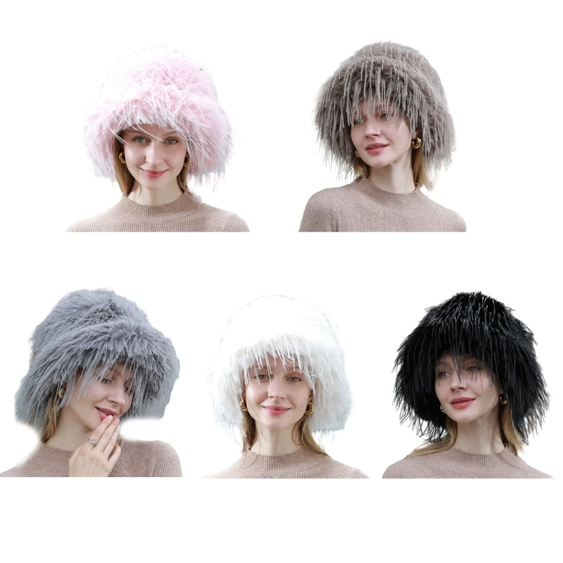 

FauxFur Casual Hat for Women Girls Warm Fishing Cap Winter Windproof Bucket Cap Sweet Girl Bonnet Female Headdress