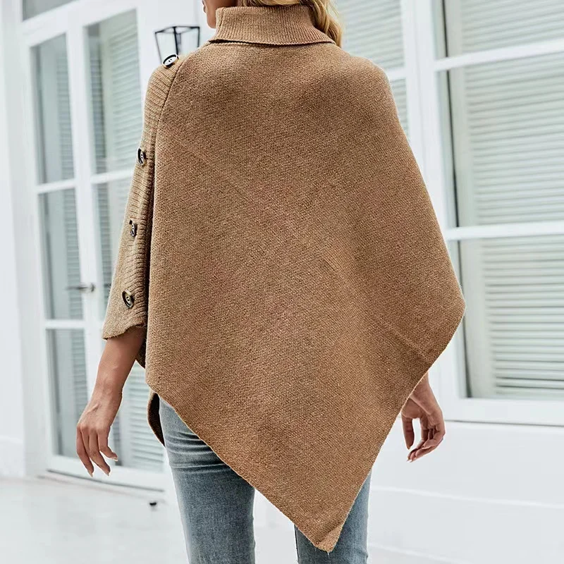 Fashion Winter Women Turtleneck Irregular Loose Pullover Shawl Cape Sweater Solid Color Autumn Knitted Long Tops Casual Clothing