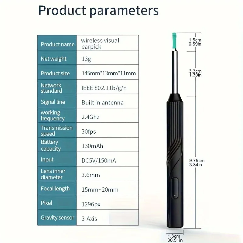 스마트 비주얼 귀 클리너 귀 스틱 검이경, USB C 충전 내시경, 왁스 제거 도구, 귀이개 미니 카메라, 건강 관리 세트, 1296P