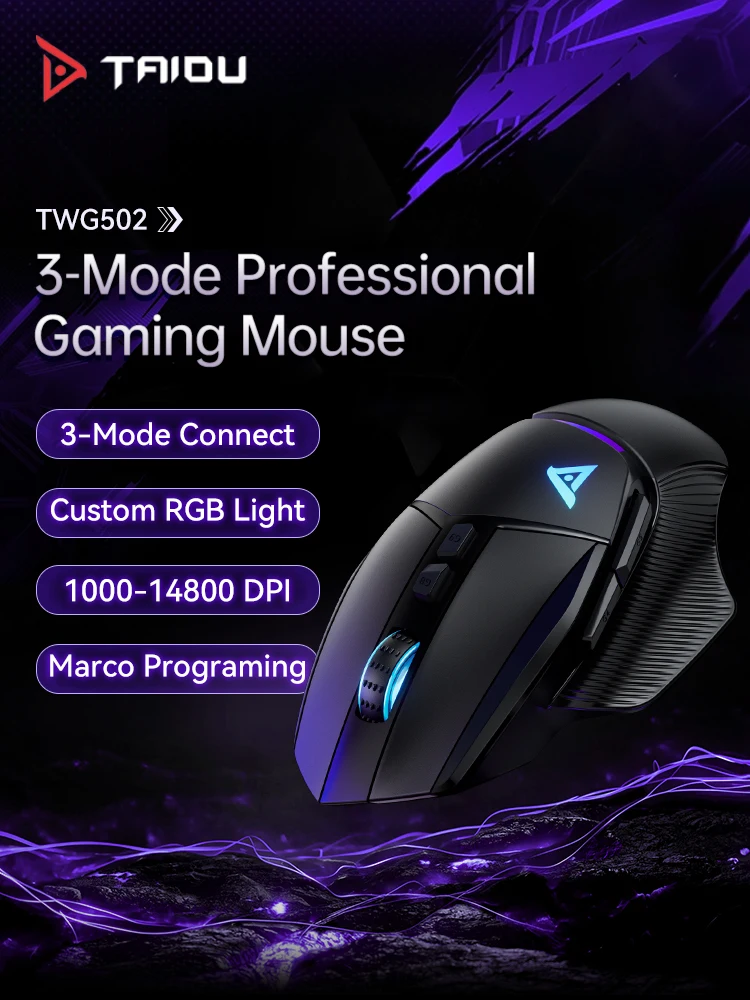 TAIDU TWG502 Wireless Mouse 2.4G Bluetooth Wired 3-Mode 14800DPI Lightweight for Gamer Computer Desktop Laptop