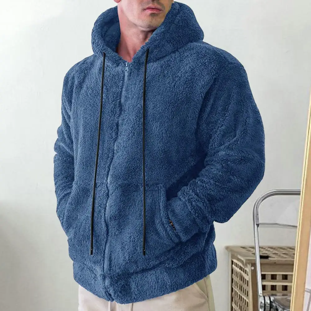 

Winter Men Plush Coat Stylish Men's Winter Coat Hooded Plush Casual with Zipper Closure Pockets Hooded Men Jacket