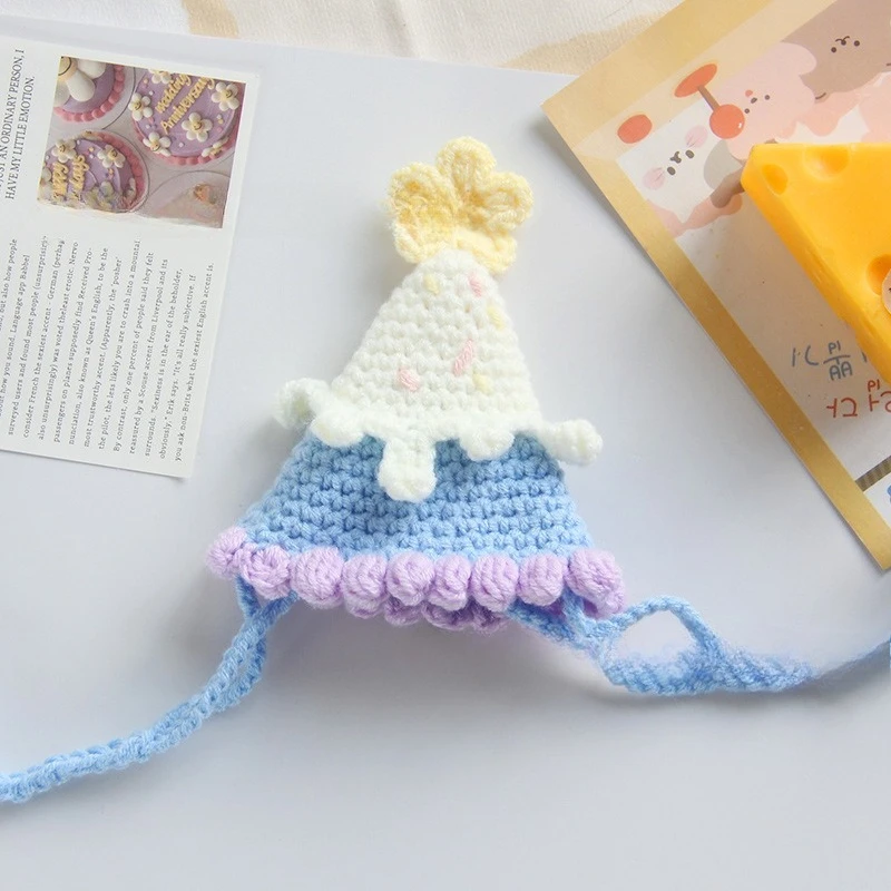 2-in-1 Pet Birthday Hat&Drool Bandana Set-Knitted Photo Prop for Cats/Small Dogs,Festive Party Decoration with Adjustable Strap
