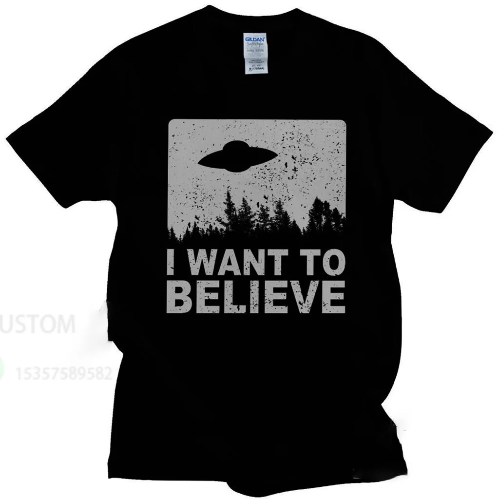 Stilvolles Herren-T-Shirt „The X Files I Want To Believe“, Rundhalsausschnitt, O-Ausschnitt, Baumwoll-T-Shirt, Alien UFO Area 51, T-Shirt, übergroße Tops