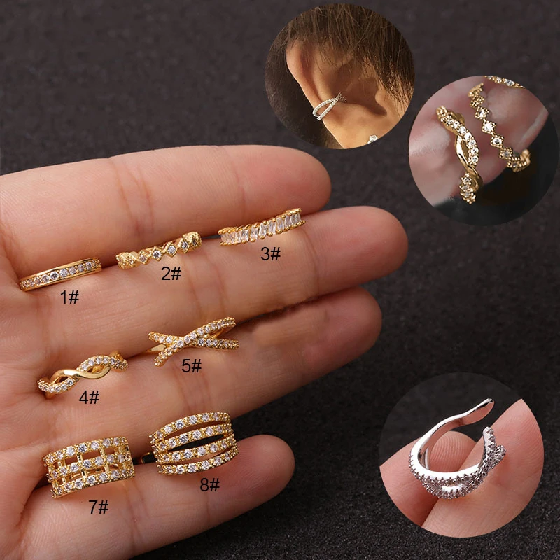 Fashion 1pc Ear Clips without Piercing Cz Ear Cuff Conch Earrings for Women Girls Cartilage Helix Conch Fake Piercing Jewelry 3