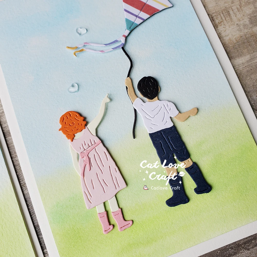Catlove 금속 절단 다이를 재생하는 어린이의 뒷모습 스크랩북 스텐실 다이 컷 카드 만들기 DIY 공예 엠보싱 새로운 다이