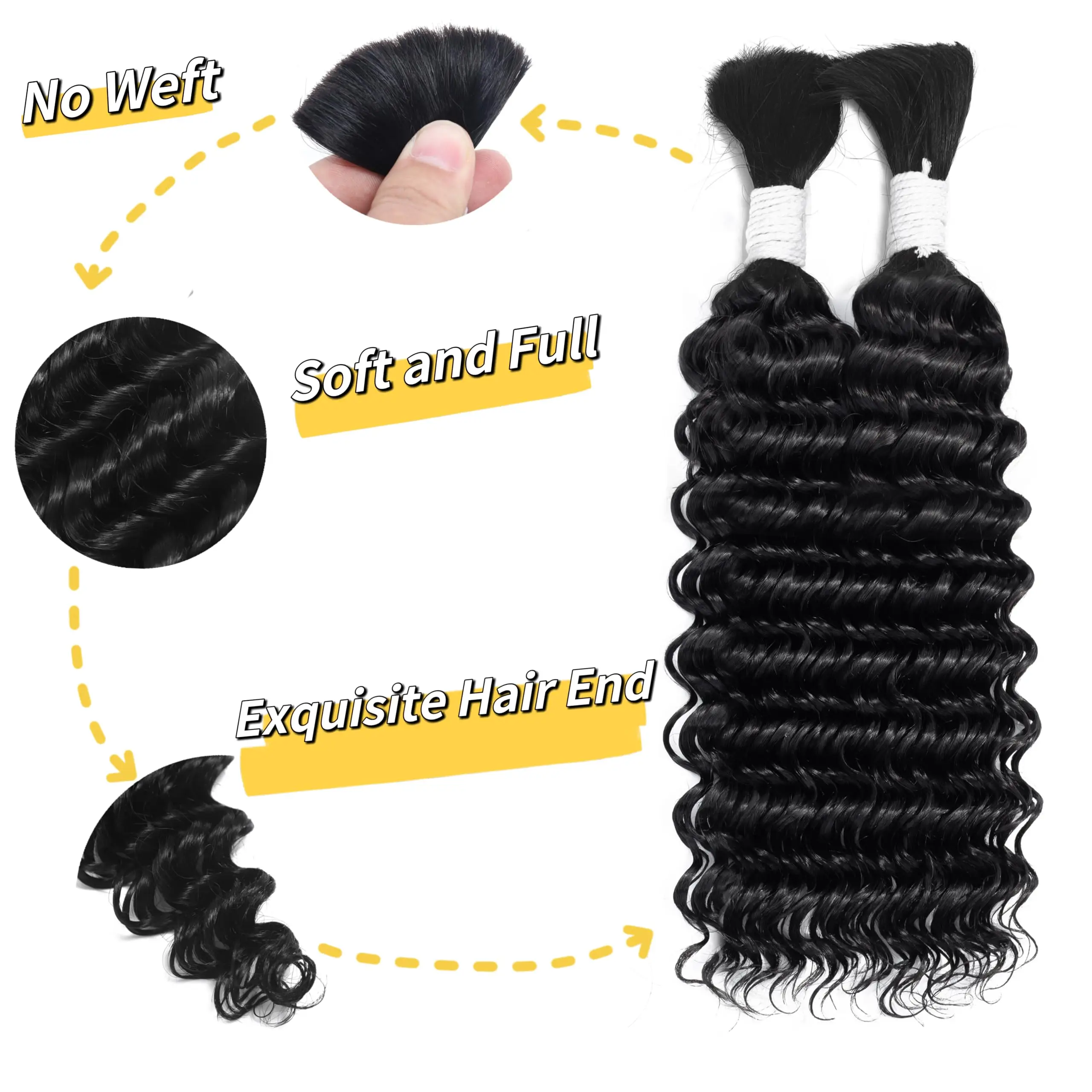 Color: Natural Color, Material Grade: virgin hair, Stretched Length: 24inches, Bulk Buy: 5pcs/lot - Bulk hair braiding Water Wave Bulk 18 inch human hair Boho braids with for knotless box or curly loose wave