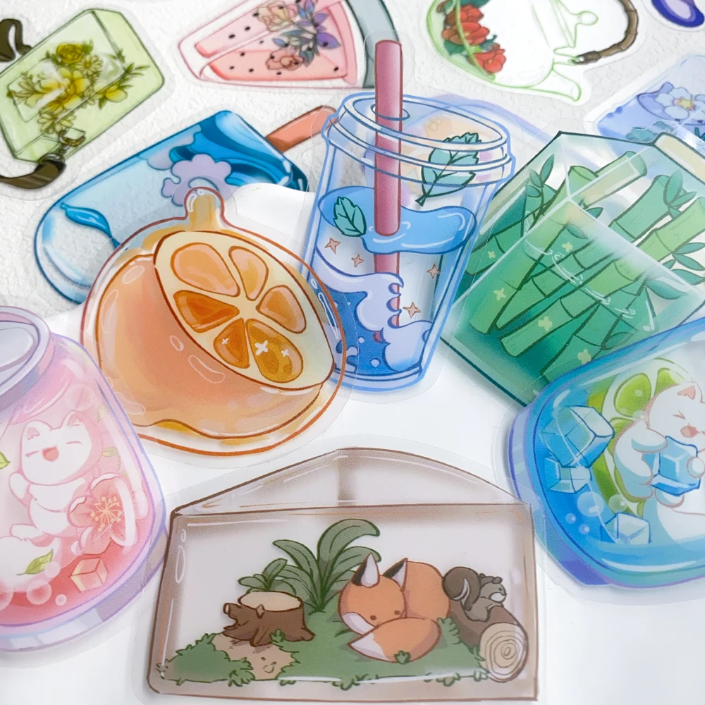 50 stücke Transparente Objekte PET Aufkleber Aufkleber Für Laptop Notebook Skateboard Gitarre Helm DIY Cartoon Ästhetische Aufkleber – Detail 10