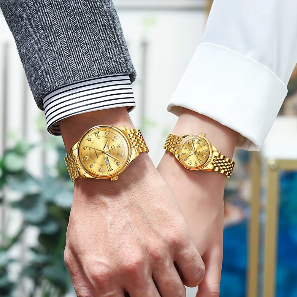 JSDUN 8939 Couple Watches Calendar Diamond Scale Original Automatic Mechanical Wristwatch Stainless Steel Waterproof Watches