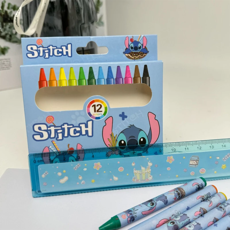 12pcs Stitch Paint Brush Set Kids Disney Anime Colour Pencil Art Painting Crayon Children Graffiti Pens Oil Painting Stick Gift - Image 5