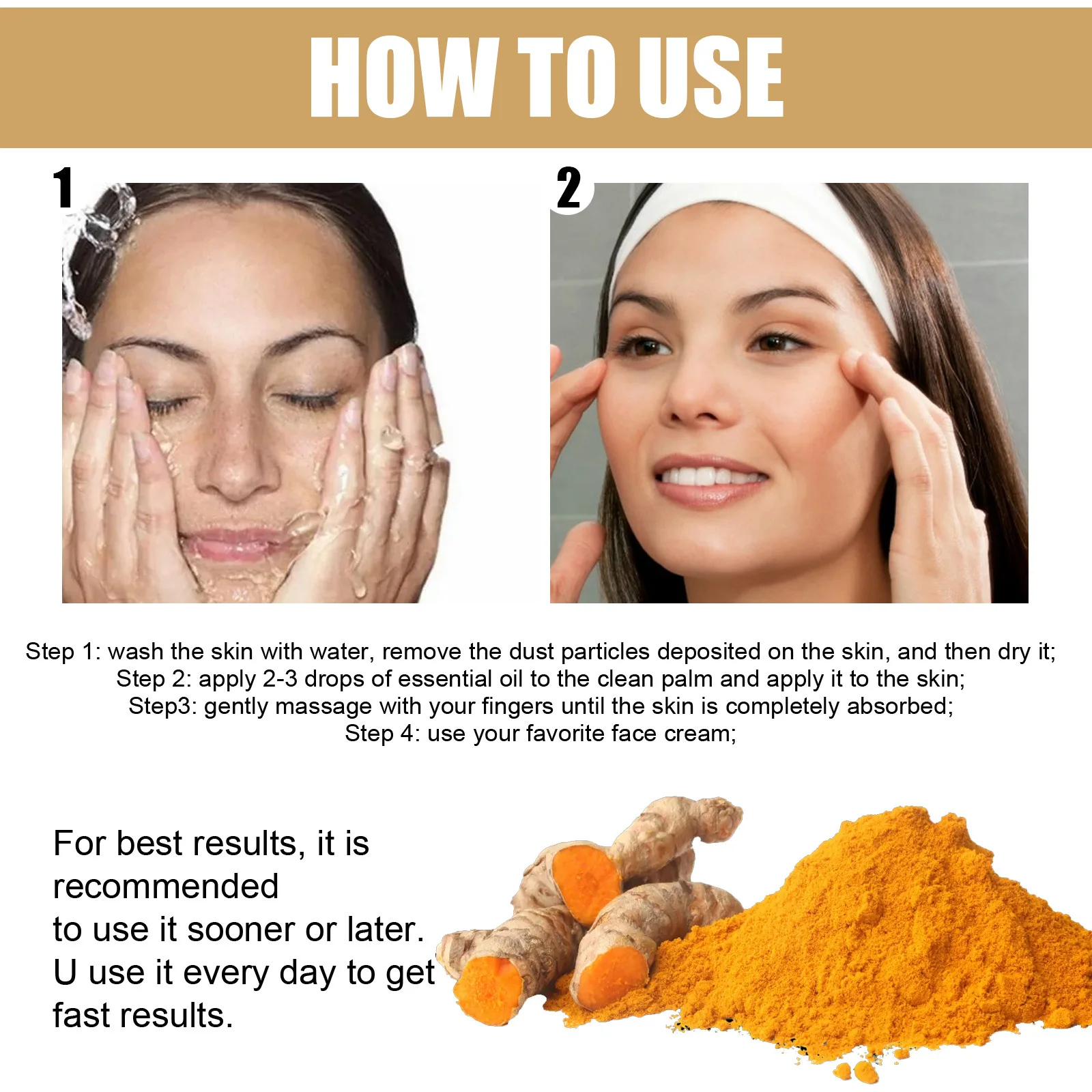 Face Whitening Serum Turmeric Dark Spot Correcting Essential Oil Brighten Fade Freckle Removal Pigment Beauty Face Skin Care 4