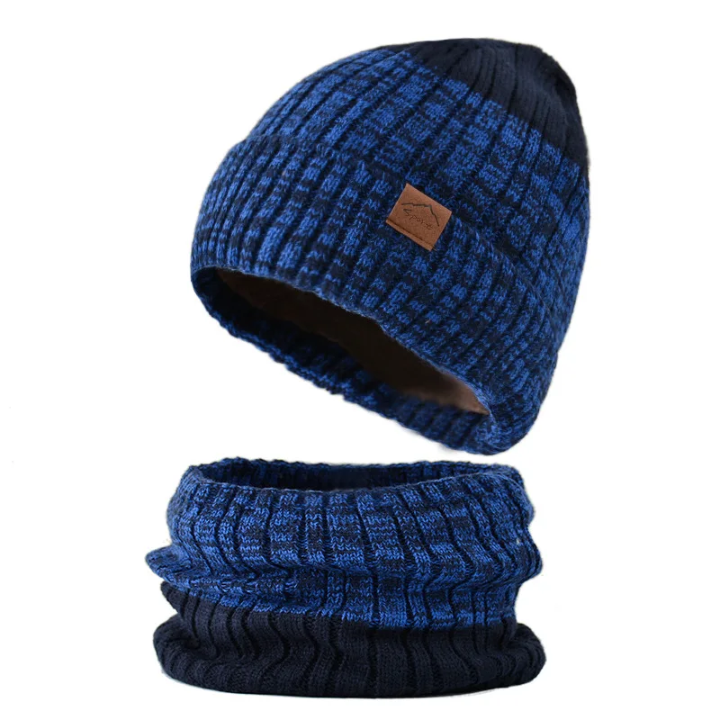 Men's Winter Keep Warm Beanie Scarf Set Women Fleece Lining Woolen Yarn Hat Knit Neck Gaiter Color Gradient Unisex Design New in