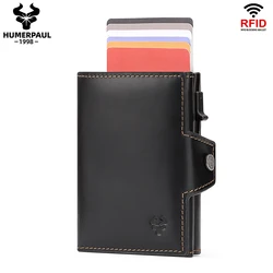 HUMERPAUL Men's Crazy Horse Leather RFID - Blocking Slim Wallet with Money Pocket (Black)