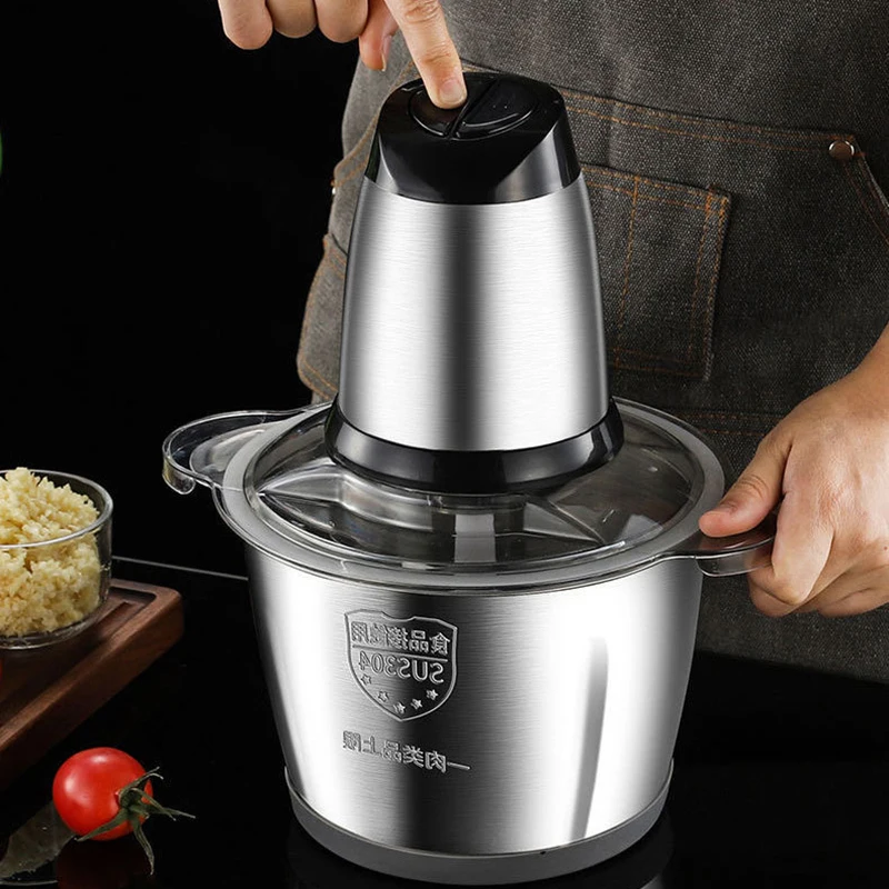 

2L/3L Capacity Electric Meat Chopper, 304 Stainless Steel Meat Grinder Mincer 2 Speeds 4 Blade Food Processor Cutter Meat Slicer