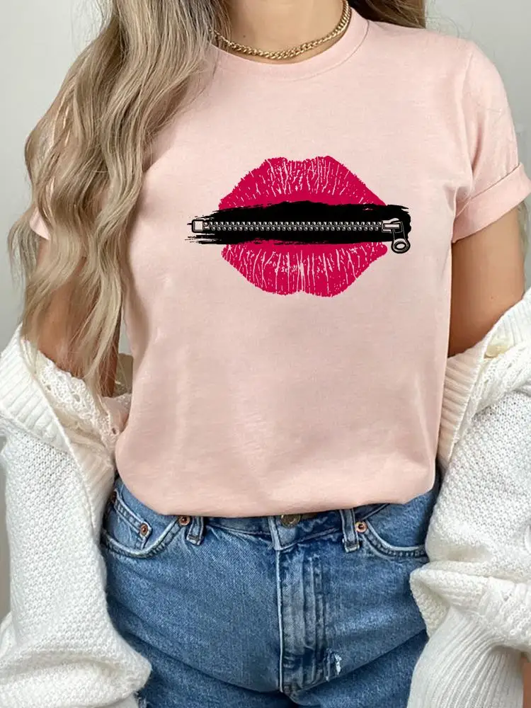 

Lovely Clothes Women Female Summer T Clothing Print Graphic 90s Style Lip Watercolor Tee Fashion Short Sleeve Casual T-shirts