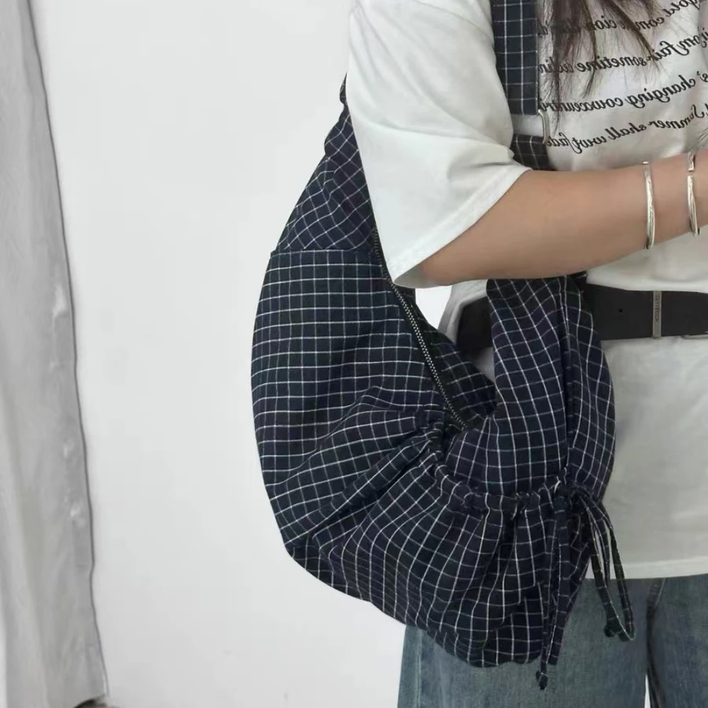 Casual Large Capaci Canvas Tote Bag Drawstring Single oulder Folded Woven Handle Quality Crossbody Bag Faionable Trendy Handbag