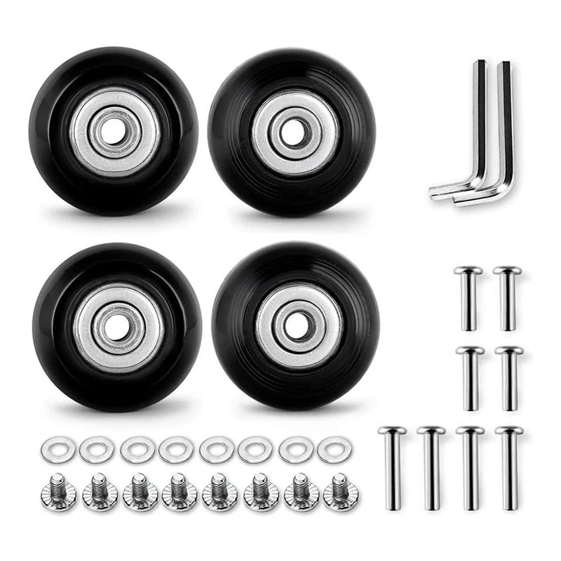 

1Set Luggage Replacement Wheels 50Mm With 6Mm(0.24In) Bearings Repair Kits ABEC 608Zz Black Rubber For Suitcase And Inline Skate