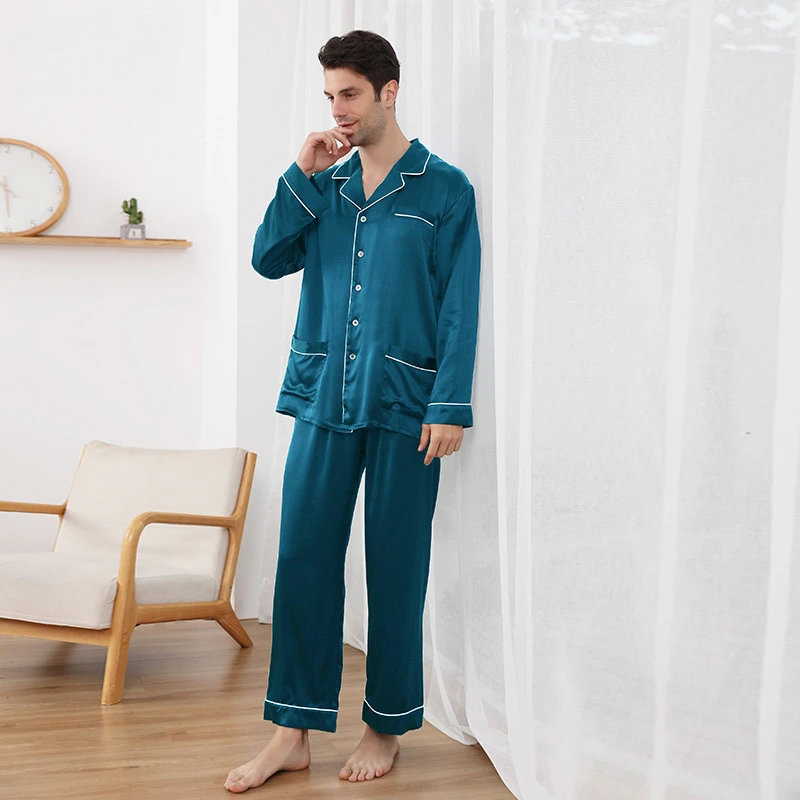 

Silk Pajamas Men's Long Sleeve Trousers Suit Couple Homewear