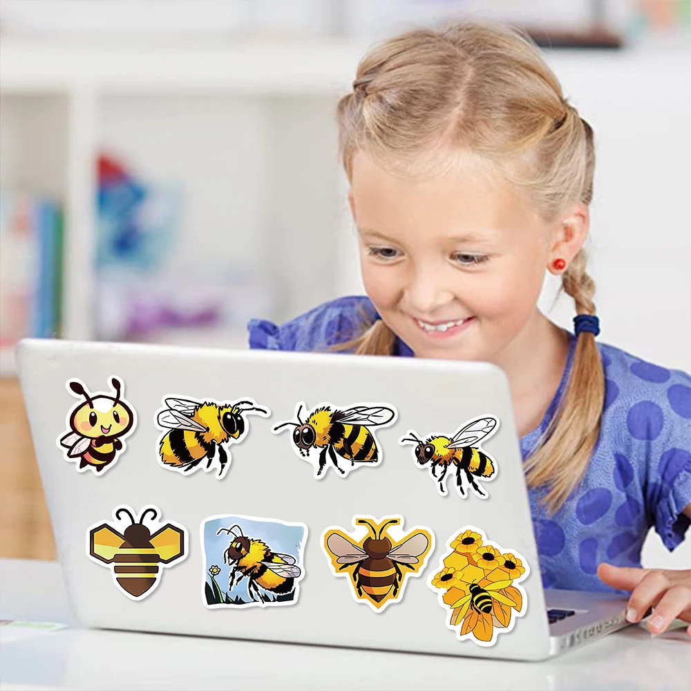 10/30/50PCS Cartoon Bee Stickers Cute Decals DIY Skateboard Phone Bike fridge Waterproof Suitcase PVC Graffiti Sticker Funny Toy