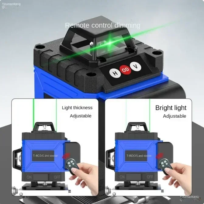 

4D 12/16 Lines Laser Level Cross Wall Tile Line Laser Levels Green Beam Lines Multifunction & Remote Control with Li-ion Battery