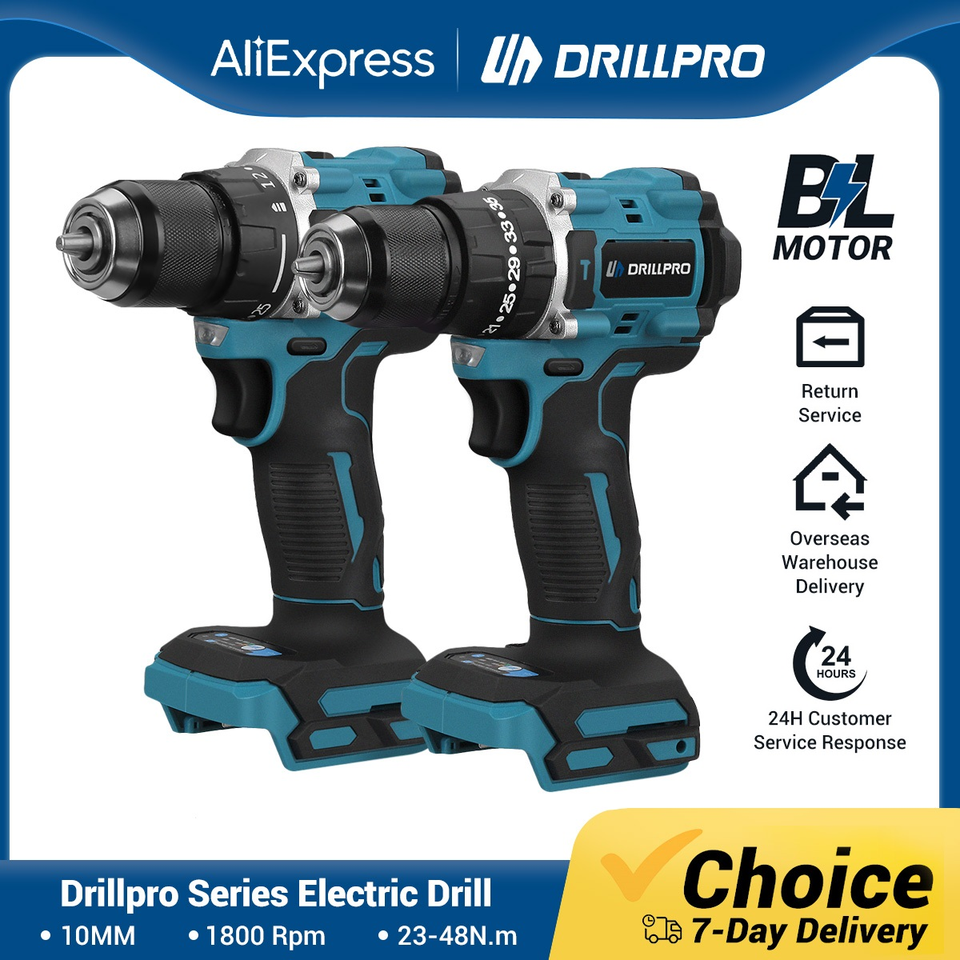 Drillpro 10mm Brushless Electric Impact Drill Wireless Screwdriver Hammer Cordless 20+3 Torque Power Tools for Makita Battery