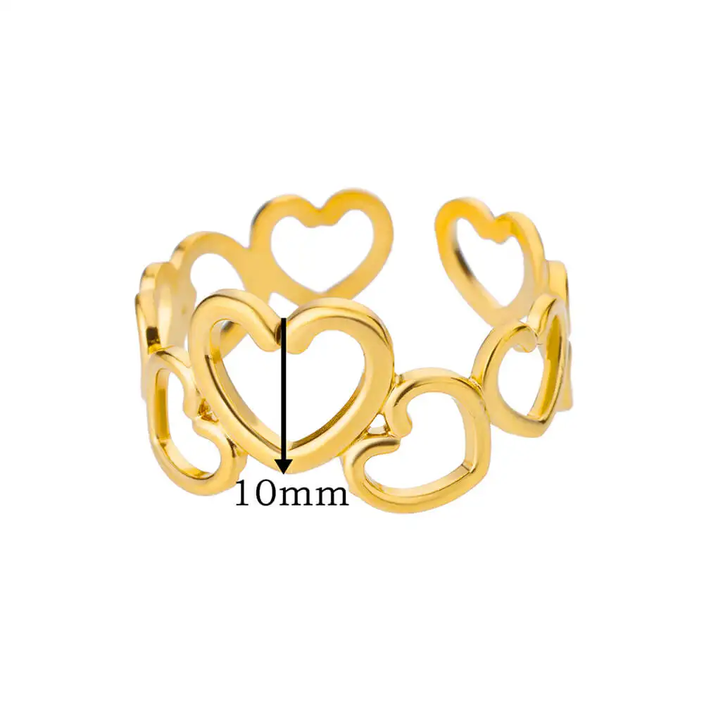Hollow Heart Rings For Women Gold Color Stainless Steel