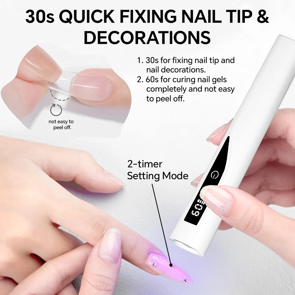 UV Nail Light with Timer, Adjustable Stand and Indicator, Mini Handheld LED Nail Lamp, Rechargeable Nail Dryer for DIY Nail Art