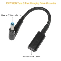 100W USB - C PD to DC Universal Laptop Charger Converter - Fast Charging Adapter Cable (4.5 - 3.0 (For Hp))