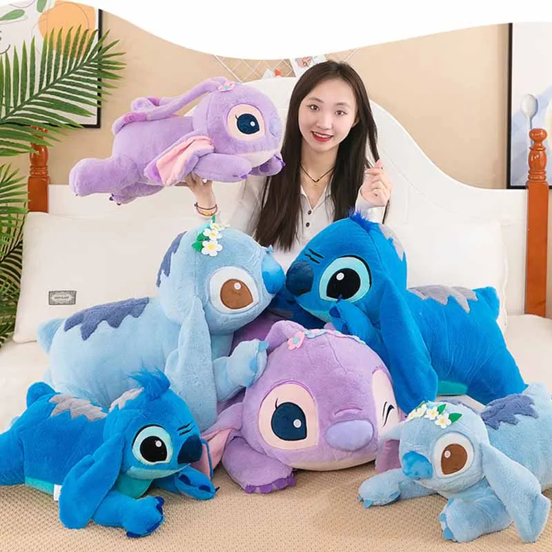 디즈니 55cm 스티치 인형 봉제 인형 릴로 & 스티치 봉제 인형 부드러운 베개 경향이 자세 어두운/밝은 보라색 귀여운 장난감 선물