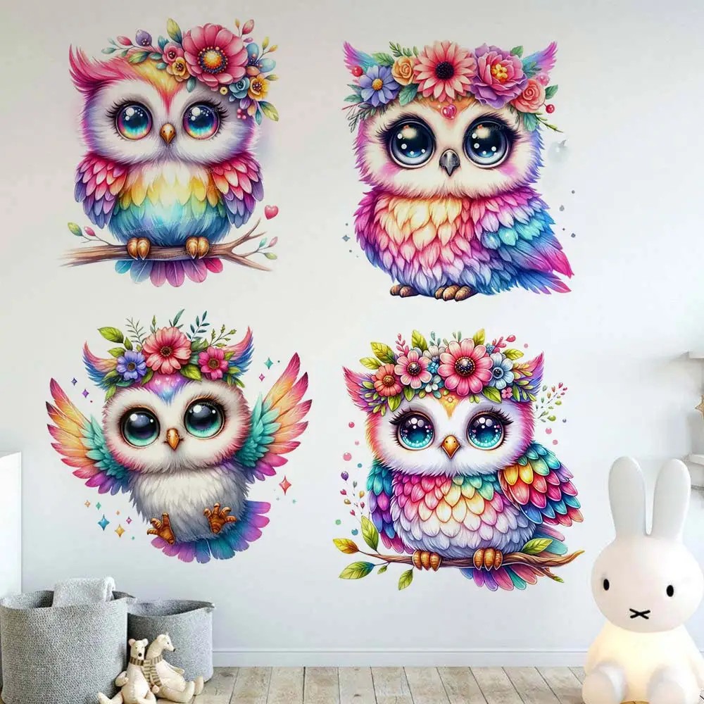 Pastel Watercolor Owl Wall Sticker Room Decor Bathroom Toilet Living Room Decor Cabinet Refrigerator Home Decals S174