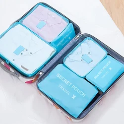 6-Piece Pastel Travel Organizer Set - Large Capacity Waterproof Storage Bags with Zippers (6pcs blue)