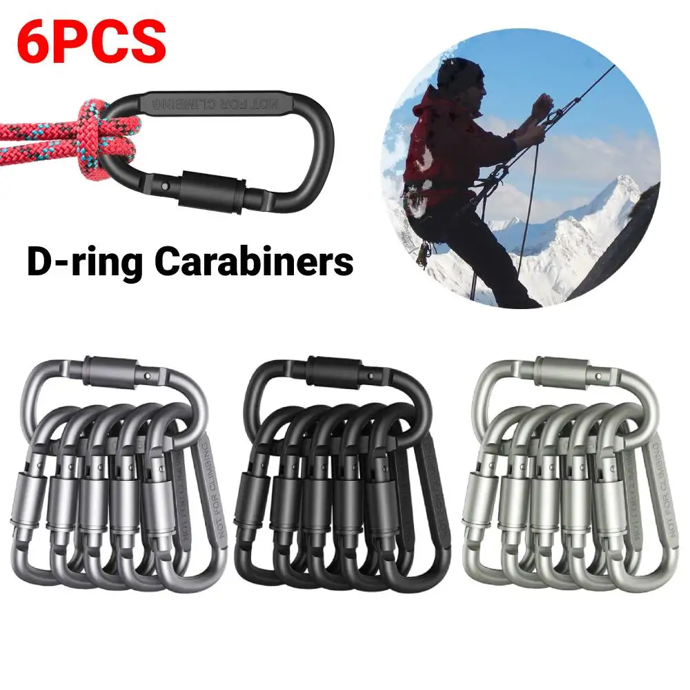 6pcs Twist Lock Carabiner Clips Auto Locking Heavy Duty D Ring Carabiners Clip For Climbing Rappelling D Shaped climbing carabiner