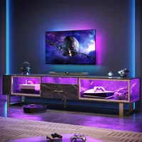 80 Inch TV Stand for 65/75/85/90 Inch TVs, LED Gaming Entertainment Center with Open Storage, Modern High Gloss Media Console 1