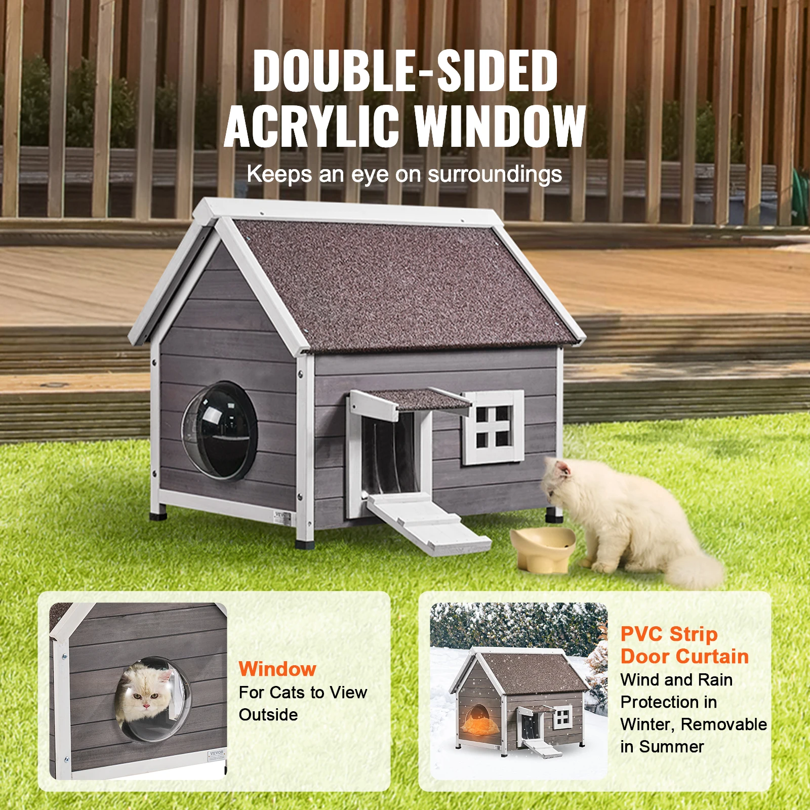 VEVOR Outdoor Cat House Weatherproof Feral Cat Shelter Multiple Cats Outdoor Wooden House with Side Door 22