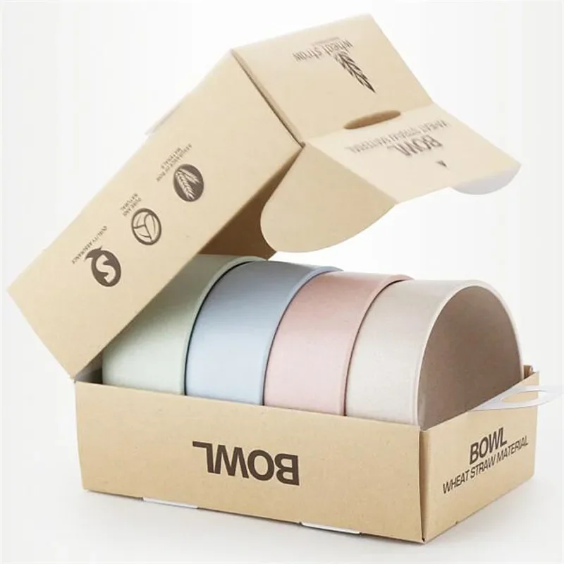 다채로운 그릇 밀 빨대 쌀국수 샐러드 그릇, 소스 접시, 간식 접시, 친환경 주방 식기, 4 PCs/세트  Best Top5