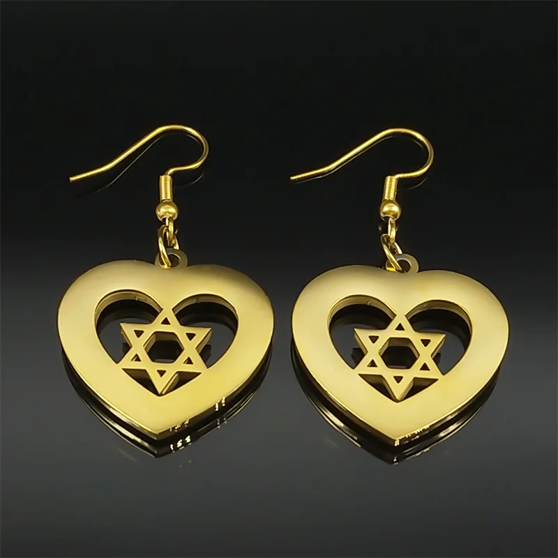 עגיל תלוי בצורת לב – פלדת אל חלד עם אבני חן