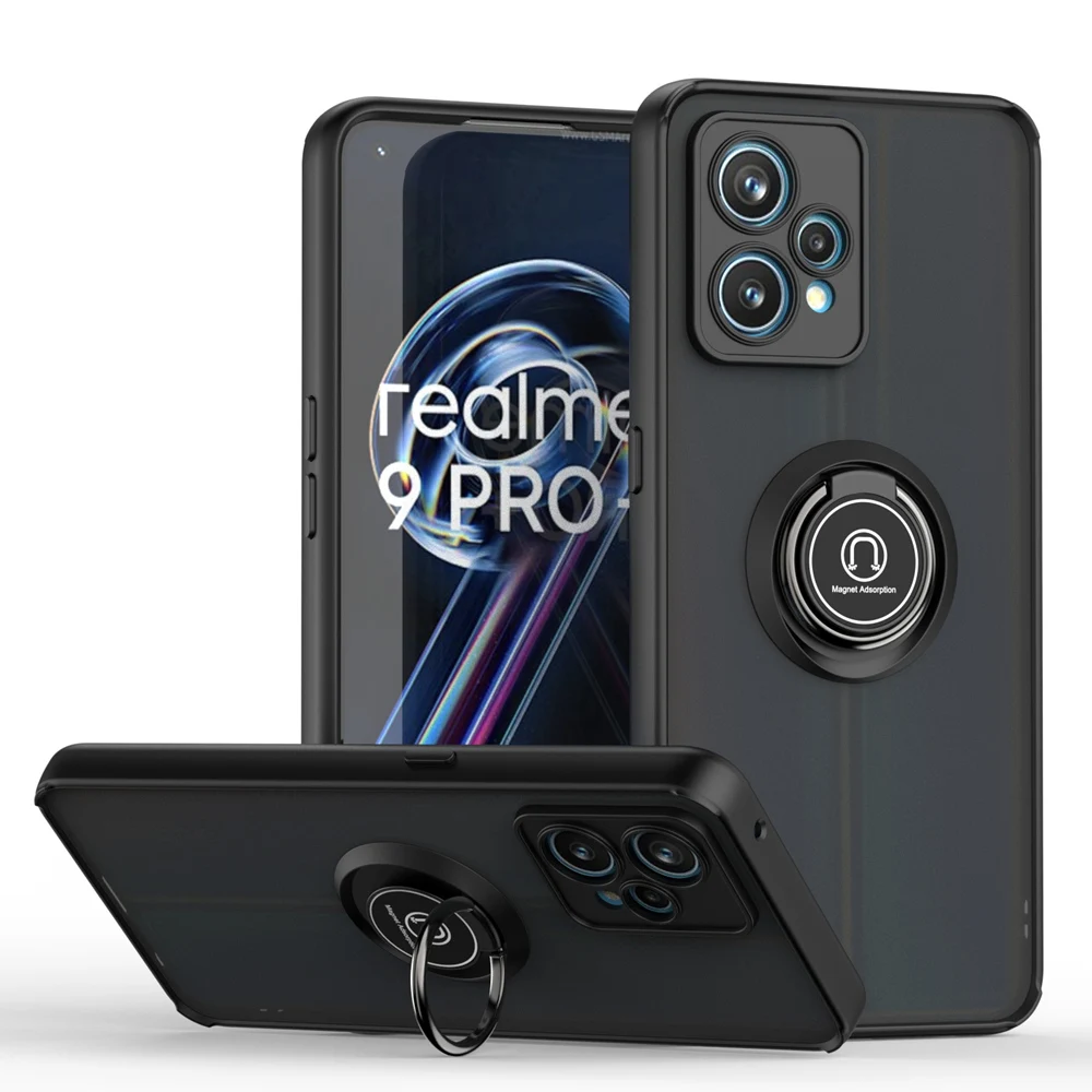 KEYSION Fashion Matte Case for Realme 9 Pro+ 9i Transparent Ring Shockproof Phone Cover for OPPO A96 A95 A94 A76 A36 A74_voghion.com